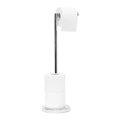 Image de Relaxdays 10020134 Porte papier toilette sur pied réserve distributeur WC HxlxP: 69 x 16,5 cm acier chromé, argenté