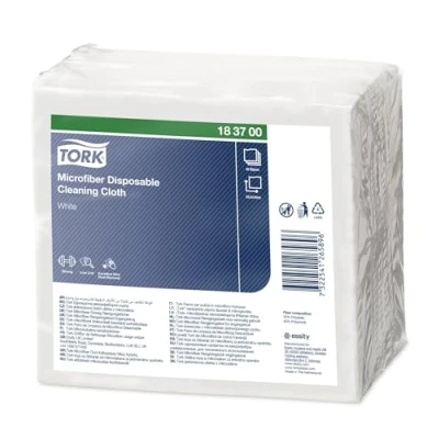 Image de TORK Paquet de 40 chiffons nettoyage Microfibre à usage unique. Couleur: Blanc imprimé bleu