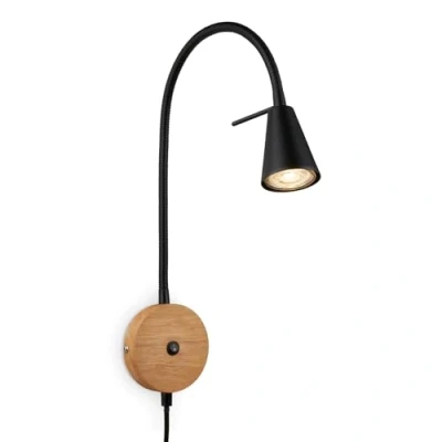 Image de Briloner Lampe de lecture, Applique intérieure, LED, Pivotant, Interrupteur, Prise courant, Noir Bois, FSC