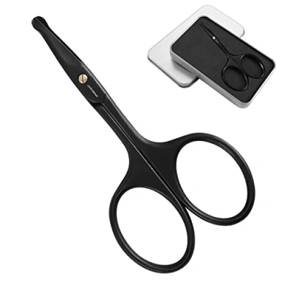 Image de JARVISTAR Ciseaux Cheveux Nez, Oreilles Barbe Incurvés Pointe Arrondie, Nez Premium Manucure Sourcils Visage Hommes, Ongles, 95MM,Noir