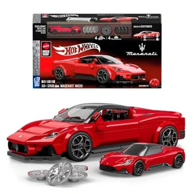 Image de Hot Wheels Coffret de Construction Maserati MC20 Mattel Brick Shop, avec 250 pièces, détails réalistes et autocollants personnalisés, collectionneurs adultes enfants à partir 10 ans, JFR90