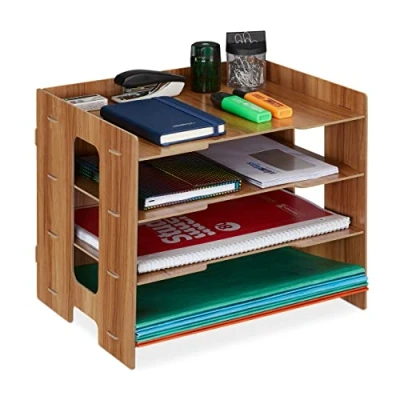 Image de Relaxdays Rangement Documents, Organiseur en MDF, Format A4, 3 Compartiments, HxLxP : 27 x 31,5 24 cm, Marron foncé