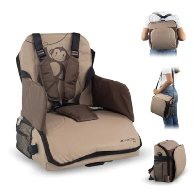 Image de Mobiclinic, Siège de Table, Monkey,Siège Table pour bébé portable pliable, 6 à 36 mois, Jusqu&#039;à 15kg, Harnais réglable 5 points, Avec rangement, Chaise haute, bébé, Couleur beige, QM 00210/MK BG