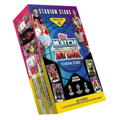 Image de Topps Match Attax 23/24 Mega Tin 2 contient 66 cartes plus 4 exclusives Stadium Stars Édition Limitée, Méga Étain