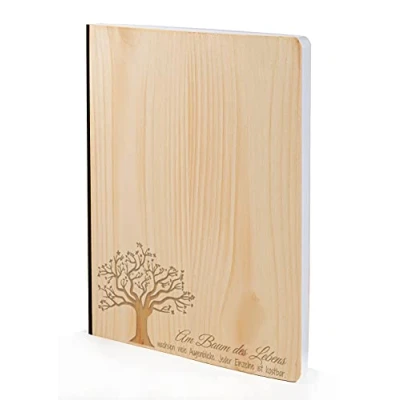 Image de Carnet de notes avec couverture en bois Format A5 Arbre vie pin 192 pages blanches 90 g