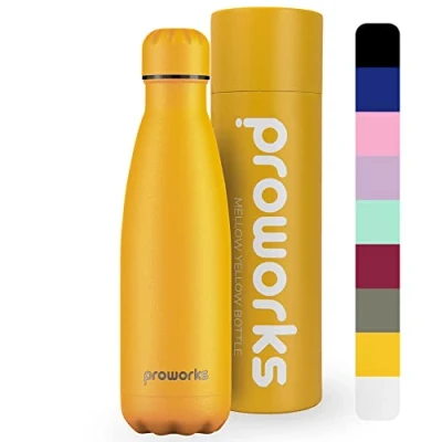 Image de PROWORKS Bouteille d&#039;eau Isotherme, sans BPA, Gourde INOX Reutilisable pour Maintien Chaud de 12 Heures &amp; du Froid Jusqu’à 24 Heures, Sport, Gym, Voyage 1L Jaune Tendre