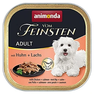 Image de Nourriture pour Chien Humide avec Poulet et Saumon en Sauce (22 x 150 g), sans céréales ni Sucre d&#039;animonda, ingrédients Frais charnus