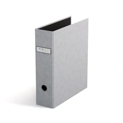 Image de Bigso Box of Sweden ARCHIE Classeur à 2 anneaux et mécanisme levier en panneau de fibres papier aspect lin A4 pour classer du vrac Gris clair
