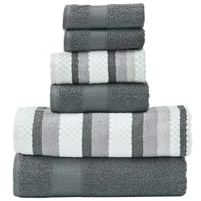 Image de Modern Threads Pax Lot de 6 Serviettes Jacquard réversibles en Fil Teint Bain, essuie Mains et débarbouillettes Super absorbantes à séchage Rapide 100% Coton peigné, Charbon