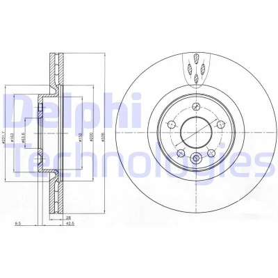 Image de DELPHI BG9077C Disque de frein 336 28 5 ventilé revêtu à haute teneur en carbone sans roulement roue, bague ABS VOLVO: V60 I, S60 II