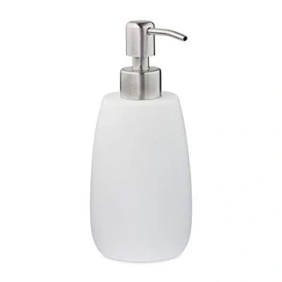 Image de Relaxdays Porte Savon Liquide, 300 ML, Rechargeable, Salle de Bain, Distributeur shampoing, Pompe en INOX, Rond, Blanc, 1 unité