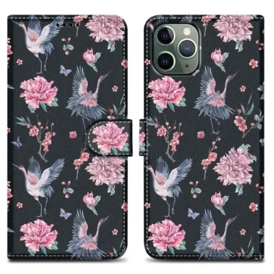 Image de Coque pour Apple iPhone 11 PRO MAX Design Grue &amp; Fleurs No. 9 Housse de protection Étui avec fermeture magnétique, fonction support et compartiment carte Neuf