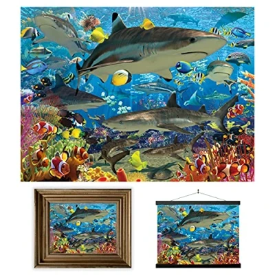 Image de 3D LiveLife Affiche murales lenticulaires Récif et Requins de Deluxebase. Poster Océan sans cadre. Décoration murale parfaite. Oeuvre originale sous licence l&#039;artiste renommé, David Penfound