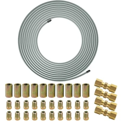 Image de 10m/32.8Ft Tuyau de Frein en Cuivre Ø 4,75mm, Kit Conduite Générale 3/16&quot; Rechange pour Automobile avec 30 M10 Raccords &amp; 4 Connecteurs