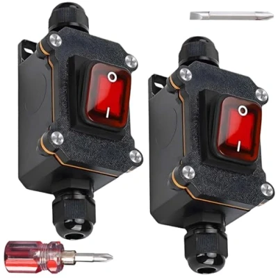 Image de Lot de 2 interrupteurs en ligne étanches 12 V 20 A DPST 4 broches étanche IP67 avec tournevis, interrupteur machine, (20 A)