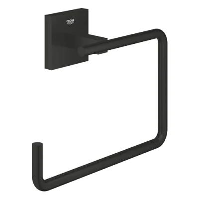 Image de GROHE Start Cube Anneau Porte Serviette Mural pour Salle de Bain, Fixations Cachées, Métal, A Coller avec QuickGlue ou à Visser, Noir Mat, 409752430