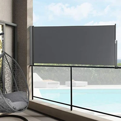 Image de Brise Vue pour Balcon Terrasse Jardin Store Latéral Pare Soleil Protection Intempéries UV Vie Privée Acier Polyester 120 x 300 cm Gris