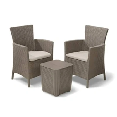 Image de Keter Allibert by Iowa Ensemble de Meubles Balcon 3 pièces avec Coussins d&#039;assise en Plastique, Aspect rotin Plat, résistant aux intempéries et UV Cappuccino/Sable