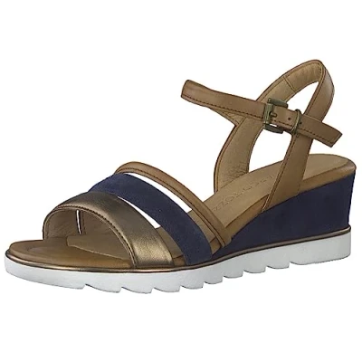Image de Marco Tozzi Sandales compensées, Femme, Taille: 38, Navy comb Cuir / matière synthétique