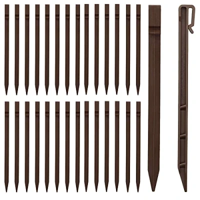 Image de Lot de 30 Piquets d&#039;ancrage en Plastique pour Jardin Robustes Maintenir Le Filet Bas, Couverture Contre Les Mauvaises Herbes (café)