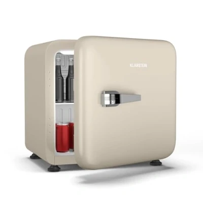 Image de KLARSTEIN Audrey Evo 43L Mini Frigo Design Rétro, Silencieux 40 dB, Thermostat Réglable, Porte Réversible, Petit pour Chambres &amp; Bureaux, Crème