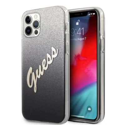 Image de Étui Guess pour iPhone 12/12 Pro 6.1 Noir Paillettes Gradient Script Neuf