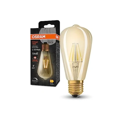 Image de OSRAM Vintage 1906 Lampe à LED de filament doré en verre Edison, socket E27, 725 lumens, remplacement 55 W, blanc chaud (2400k), dimmable