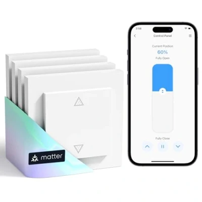 Image de Meross Matter Interrupteur Volet Roulant Connecté WiFi (FIL NEUTRE REQUIS), de Rideau Domotique Compatible avec HomeKit, Alexa et Google Home, Contrôle Pourcentage, 4 pièces