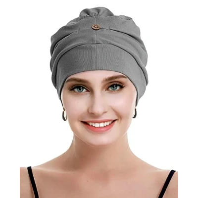 Image de Osvyo Turbans chimio pour femme Chapeau de perte cheveux Coton léger Emballage scellé Taille unique, gris foncé, unique