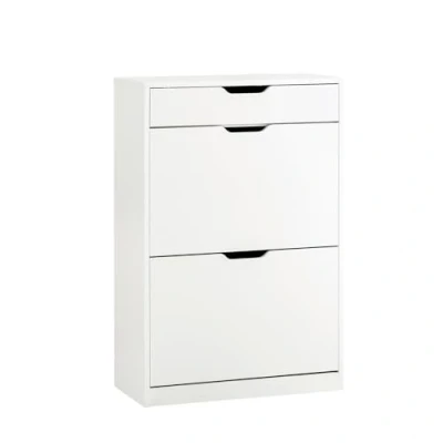 Image de SoBuy Meuble Chaussure, Rangement d&#039;Entrée, de à Chaussures Armoire, Commode avec 2 Abattants et 1 Tiroir pour Couloir, L60xP30xH90 cm, Blanc, FSR180 W