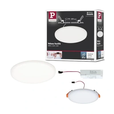 Image de Paulmann 92391 panneau LED spots encastrés Veluna VariFit IP44 blanc neutre 125 mm rond incl. 1x8,5 watts plafonnier Satin éclairage de plafond plastique salon 4000 K