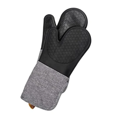 Image de WENKO Gants pour grill Ada, kit de 2 avec surface des paumes en silicone, protection fiable grâce aux manches extra longues, agréables à porter &amp; nettoyage facile, 18 x 38 cm, noir/gris