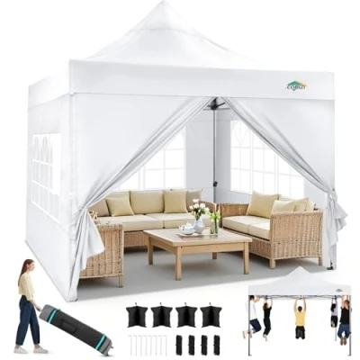 Image de Tooluck EZ Tente baldaquin escamotable avec 4 parois latérales de 3 x m, très résistante, auvent UPF 50+, Mariage instantanée à hauteurs réglables en Hauteur pour fêtes Sac