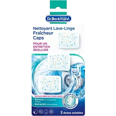 Image de Dr. Beckmann Nettoyant et Hygiène Lave Linge en Capsule au charbon actif Elimine Efficacement les Résidus Mauvaises Odeurs 3 doses de 20g, Non parfumé