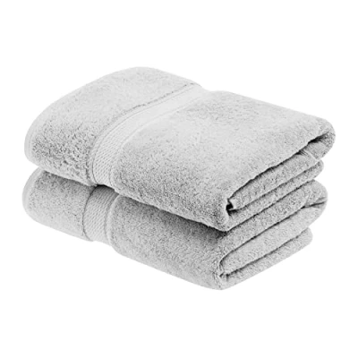 Image de Superior Lot de 2 Serviettes Bain en Coton égyptien uni, 76,2 x 140 cm, argenté