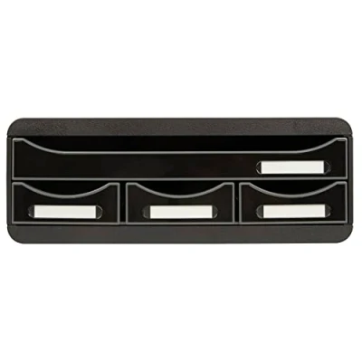 Image de Exacompta Réf. 319714D Toolbox mini caisson individuel à 4 tiroirs pour ranger les petits ustensiles Dimensions extérieures : Profondeur 27 x largeur 35,5 Hauteur 13,5 cm Noir brillant