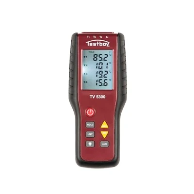 Image de Testboy TV 5300 Thermomètre 4 canaux, appareil de mesure température (fonction maintien des données, possibilités raccordement, 200 C à 1372 C, écran LCD, avec 2 bornes mesure)