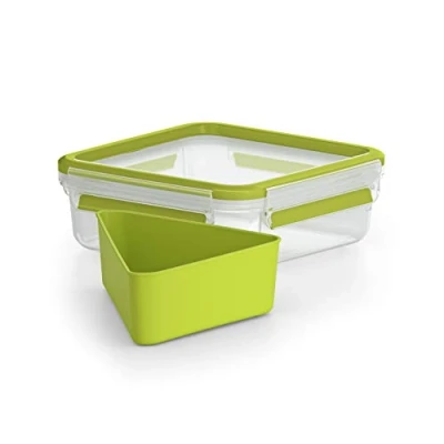 Image de Emsa Boîte à Repas et Sandwich avec Insert Pratique Couvercle, Brunch, Volume : 0,85 Litre, Transparent/Vert, Clip &amp; Go, 518104