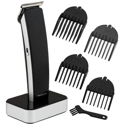 Image de ProfiCare Tondeuse Professionnelle pour Cheveux/Barbe Fonctionne sur Secteur Ou à Piles avec 8 Accessoires Noir Brillant