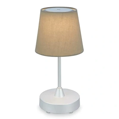 Image de BRILONER Lampe de table LED Akku, Dimmbar, Stoff Tischleuchte Wirelos, Touchfunktion, 3.300K Warmweiß, Chrom Matt Taupe, 300x125 mm (HxD)