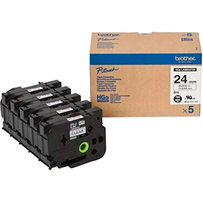 Image de Brother HGE151V5 Nastro Laminato, 24 mm, Nero/Trasparente, 5 Pezzi