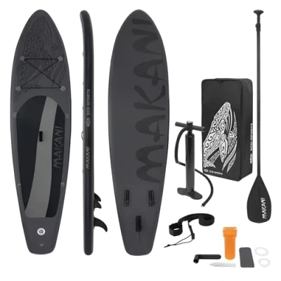 Image de ECD Germany Stand Up Paddle Board Gonflable Makani 320 x 82 15 cm jusqu&#039;à 150 kg PVC Noir Pompe à Air Pagaie Sac de Transport et Accessoires Inclus Planche Surf Sup Paddling