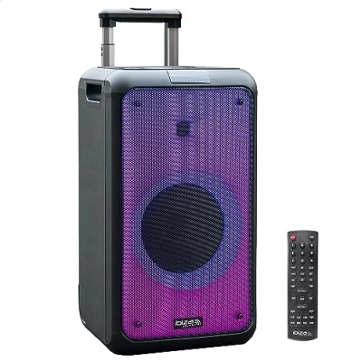 Image de Ibiza Street Wave Enceinte Portable de 8/400W sur Batterie avec Bluetooth, USB et microSD Effet LEDs Connexion sans Fil TWS Noir