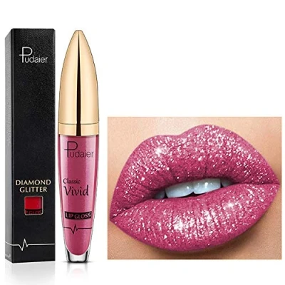 Image de 18 couleurs Diamond Glitter Lipgloss Lipstick Rouge à lèvres liquide mat brillant, brillant antiadhésif de longue durée lisse et confortable (06)