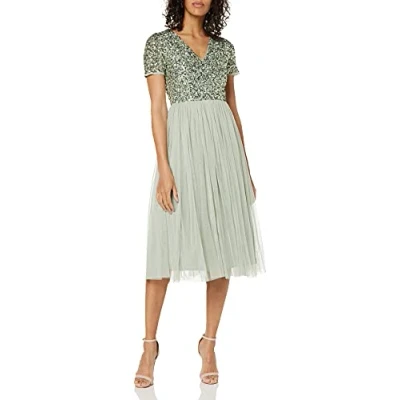 Image de Maya Deluxe Berry Embellished Halter Neck Maxi Dress Robe de Demoiselle d&#039;honneur, Lys vert., 38/ SIZE 10