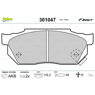 Image de VALEO 301047 Jeu de plaquettes frein FIRST Essieu avant contact signal d&#039;usure inclus sans tôle anti bruit HONDA: CIVIC 4 Hatchback