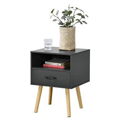Image de [en.casa] Table de Chevet Design Commode à Tiroir Meuble Bas Style Intemporel Nuit avec Espace Stockage Panneau Particules Bois Revêtu par PVC 57 x 42 40 cm Gris Foncé
