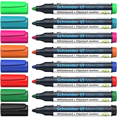 Image de Schneider Maxx 290 Marqueurs (pour tableaux blancs et à feuillets, pointe ogive 2 3 mm, effaçable sec, haute qualité, forte couleurs intenses) Étui de 8
