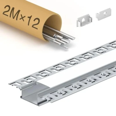Image de KOSOOM 12 pièces profile alu pour ruban LED profilé encastrable 2m avec couvercle diffuseur opaque dimensions : 64,2 x 13,8 mm compatible des bandes de moins 20