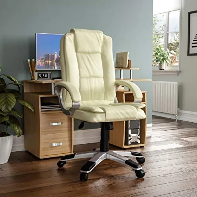 Image de Vida Designs Charlton Fauteuil de Bureau pivotant et inclinable en Similicuir PU Crème, Simili Cuir, 126 x 66 72 Cm
